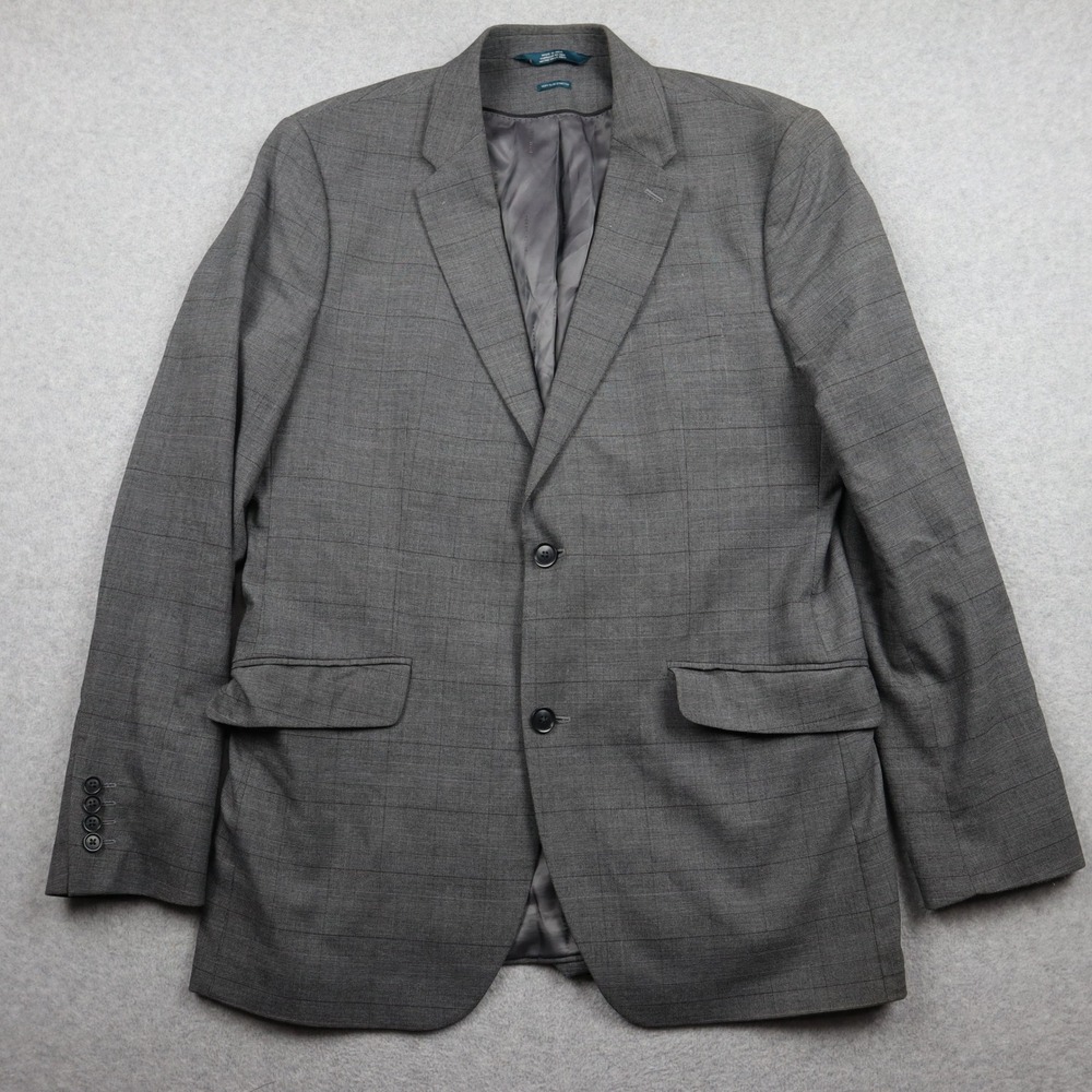 Perry Ellis Blazer Mens 44 Regular Very Slim Stretch Grey Glen Plaid Jacket Coat